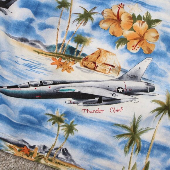 Kalaheo Hawaiian Shirt Mens XL Blue S/S WWII Bombers Fighters Planes Made in USA - Picture 6 of 14